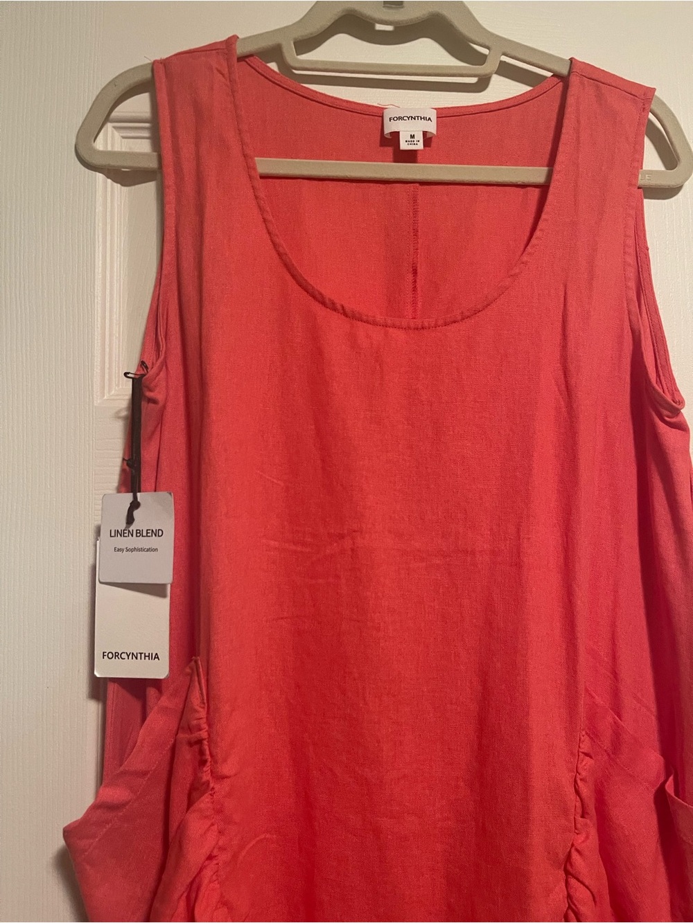 Forcynthia Coral Linen-Blend Scoop Neck Dress NWT